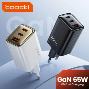 Toocki Series Three-Port GaN Charger 65W High-Power 2USB-C+1USB-A Simultaneous Charging for Laptop/Phone/Tablet Use